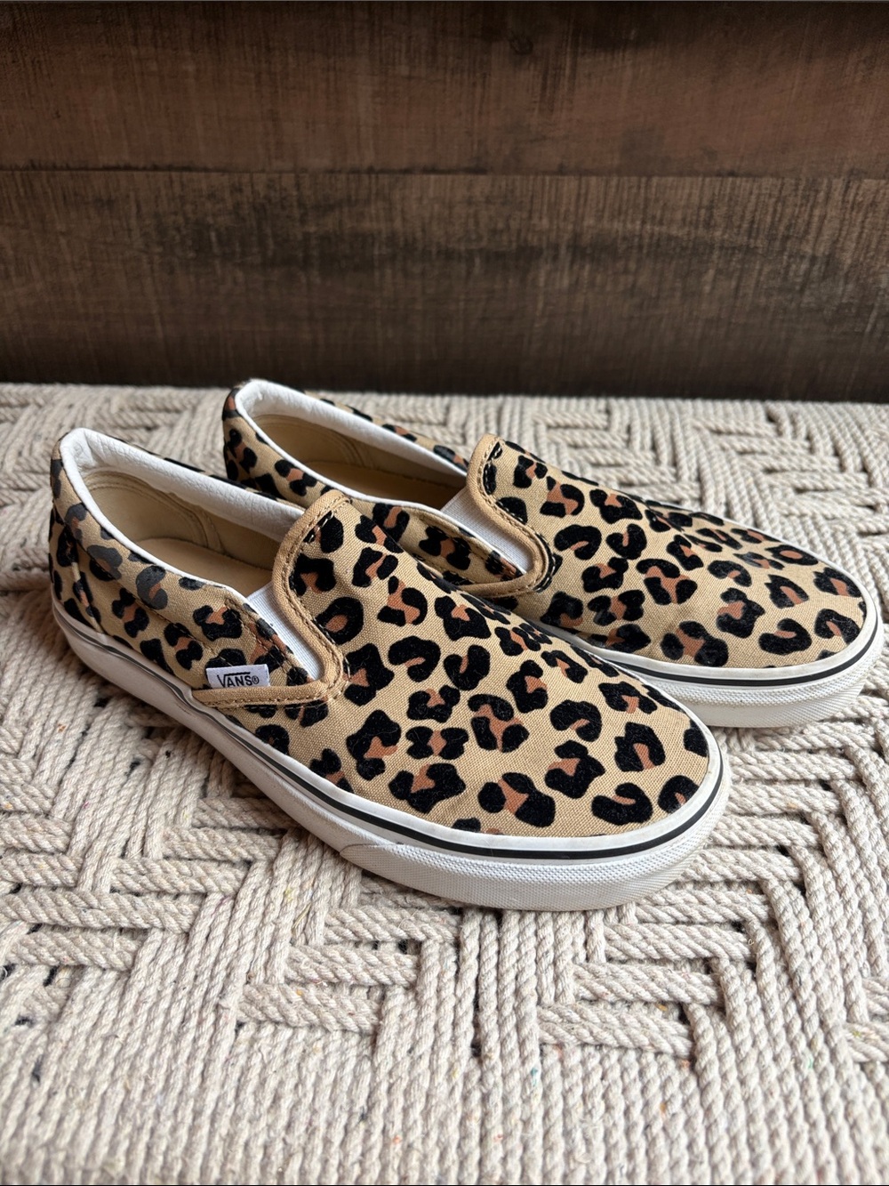 Vans Women's Slip-On Sneakers in Leopard Tan and Black